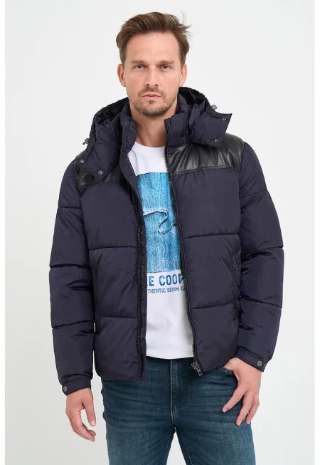 Капитонирано зимно яке с отделяща се качулка - Тъмносин