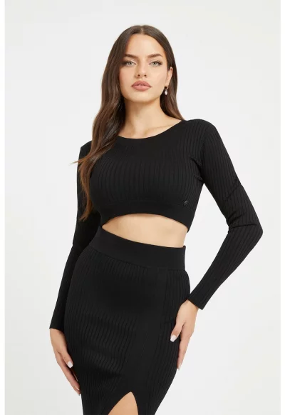 Къс рипсен пуловер