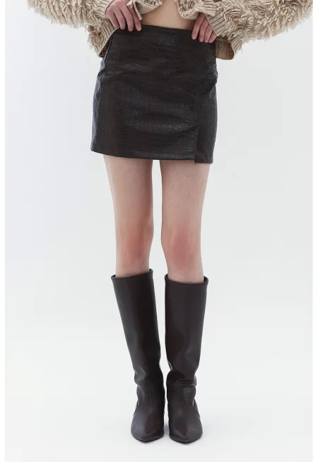 Къса едноцветна пола - Тъмнокафяв