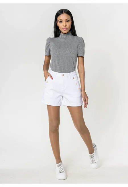 Къси дънки с усукани краища P506-10 M7 - Бели 17371