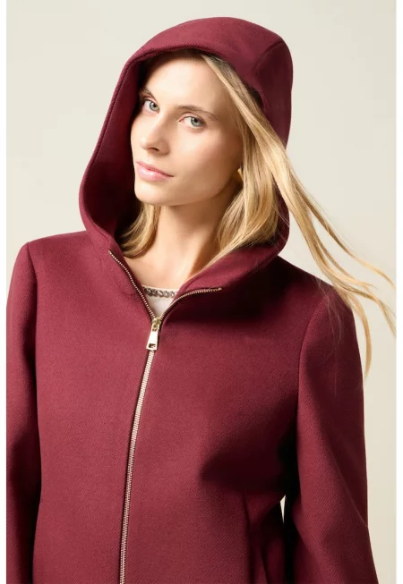 Късо палто с джобове встрани - Тъмночервен