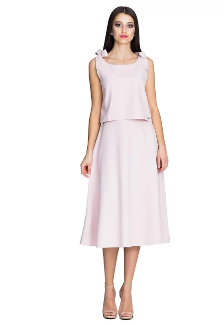 Комплект пола и блуза  с презрамки - разкроена пола - розов