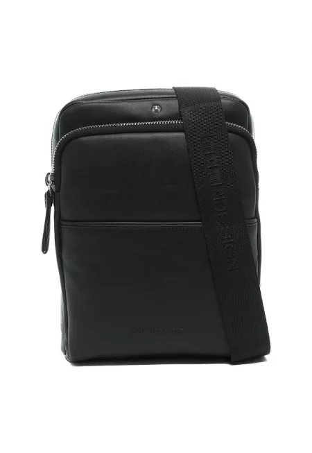 Кожена чанта 37937 с външни джобове - Черен