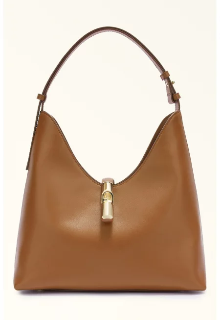Кожена чанта Хобо Goccia - Канелено кафяво