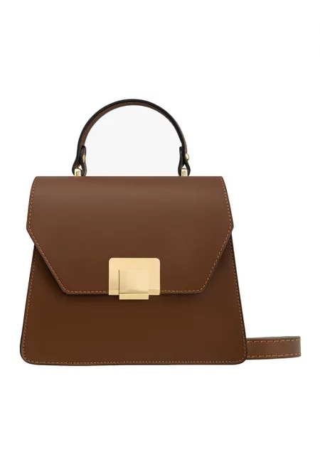 Кожена чанта през рамо с регулируема презрамка - Тъмнокафяв