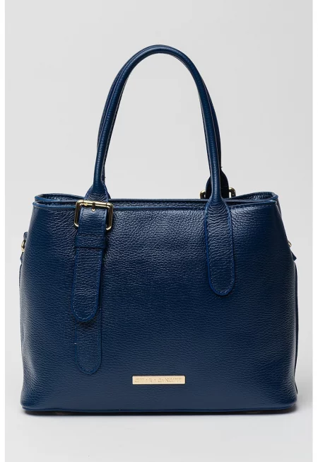 Кожена чанта през рамо с релеф - Тъмносин