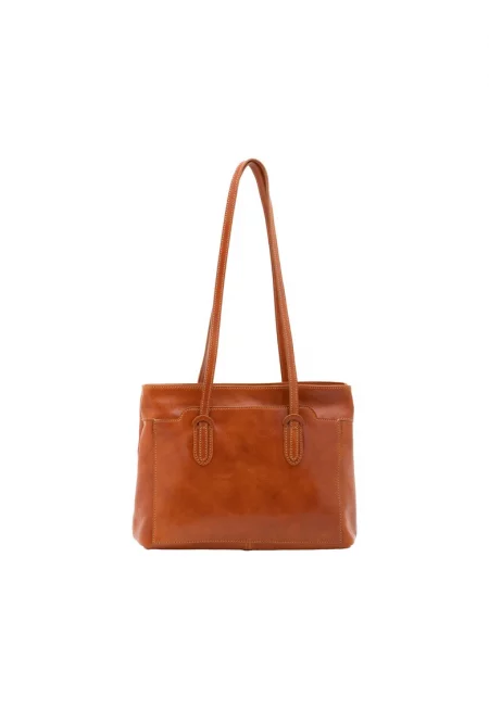 Кожена чанта за рамо - Коняк кафяв