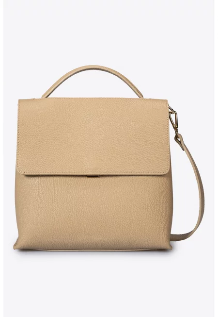 Кожена чанта за рамо с релеф - Бежов