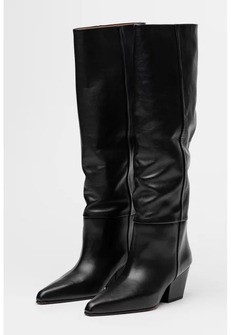 Кожени ботуши до коляното Jane - Черен