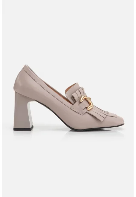 Кожени мокасини с ресни - Сиво-кафяв