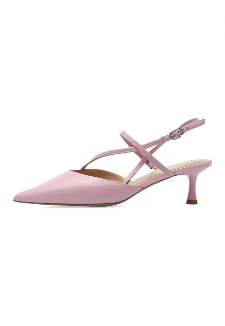 Кожени обувки с отворена пета - Пастелнорозов