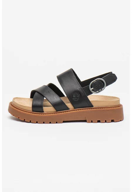 Кожени сандали с каишка с тока - Черен