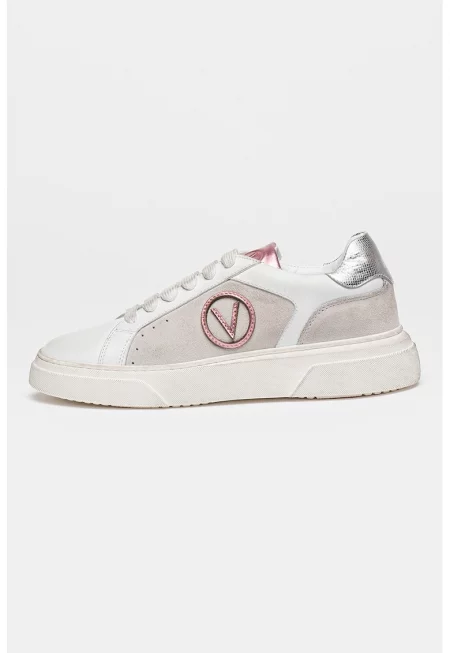 Кожени спортни обувки с лого - Бял/Пепеляво сиво