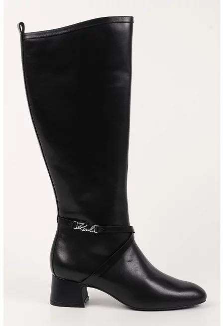 Кожени високи ботуши с цип - Черен