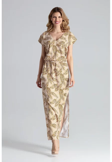 Макси рокля  M668 - бежова - 95% полиестер - 5% еластан