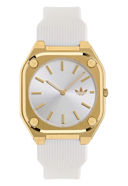 Мъжки часовник  CITY TECH THIN - златист - сребрист циферблат - силиконова каишка - 39x6 мм