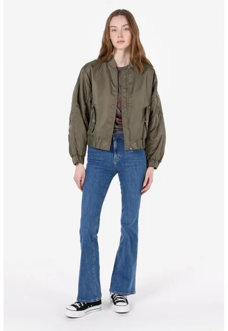 Найлоново яке бомбър с джобове - Каки