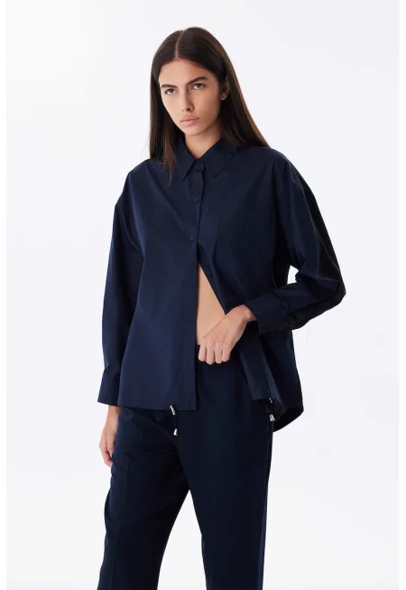 Памучна риза с джоб - Ултрамарин синьо