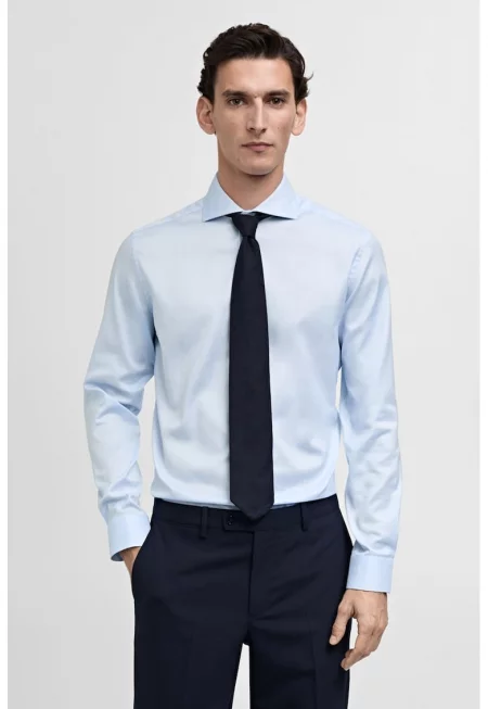Памучна риза с класическа яка - Пастелносин