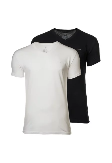 Памучна тениска с шпиц - 2 броя - Бял/Черен