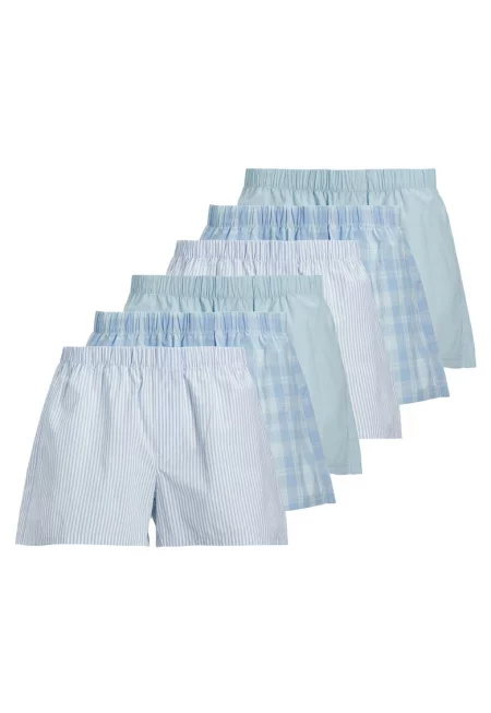 Памучни боксерки с еластична талия - 6 чифта - Светлосин