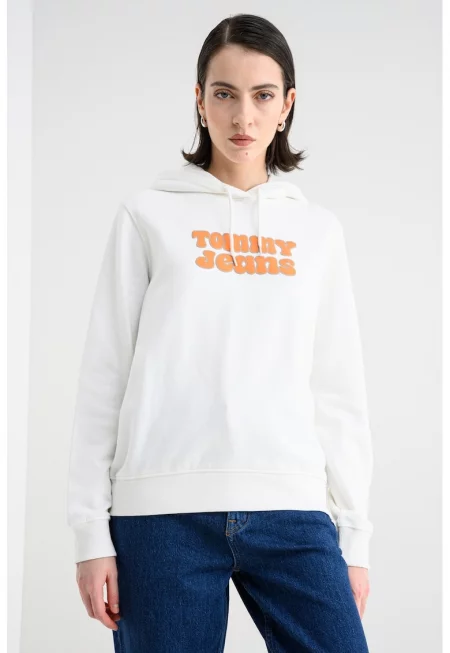 Памучно худи с лого - Крем