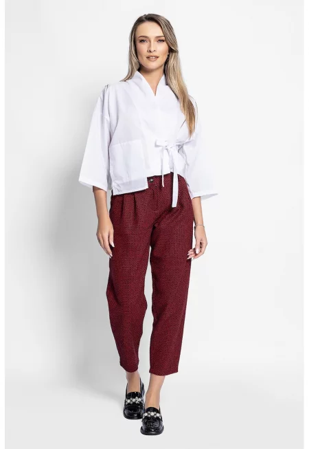 Панталон капри с висока талия - Бордо