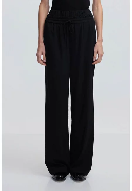 Панталон с висока талия и връзка - Черен