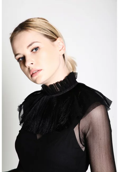 Полупрозрачно жабо от тюл - Черен