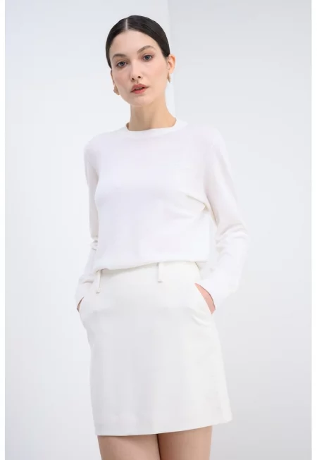 Пуловер без шарка - Слонова кост