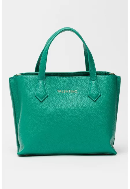 Ръчна чанта от еко кожа с текстилна презрамка - Аква зелено