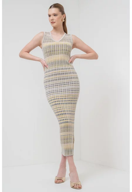 Раирана рокля Enziana с шпиц - Черен/Жълт/Крем