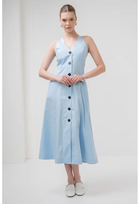 Разкроена рокля Pioppo с шпиц - Пастелносин