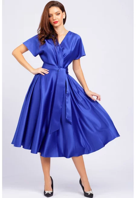 Разкроена сатинирана миди рокля