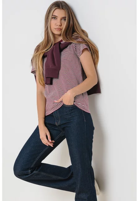 Разкроени дънки с висока талия - Тъмносин