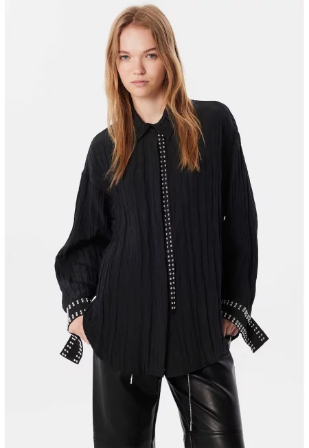 Релефна риза с мъниста - Черен