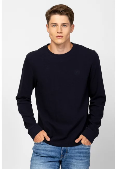 Рипсена блуза с овално деколте - Ултрамарин синьо