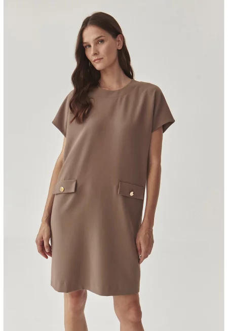 Рокля Menirko с декоративни джобове - Светлокафяв
