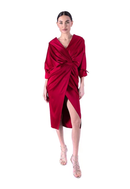 Рокля с драпиран дизайн - Червен