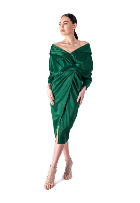 Рокля с драпиран дизайн - Тъмнозелен