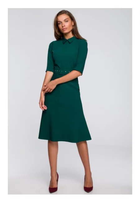 Рокля с яка и преден цип - зелена -