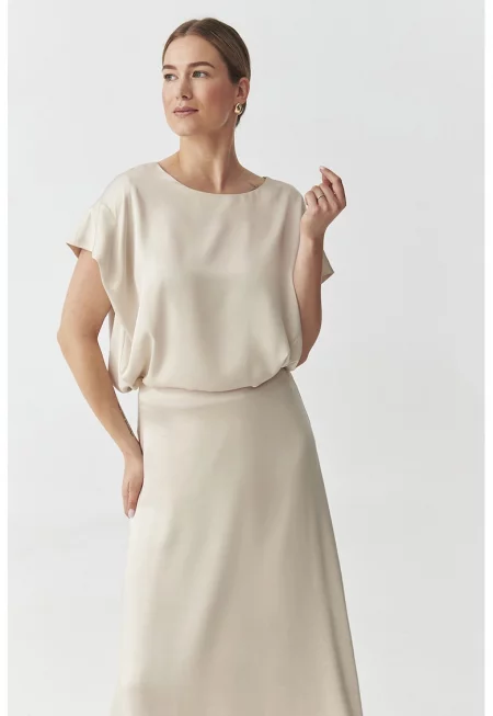 Сатинирана блуза - Светло бежово