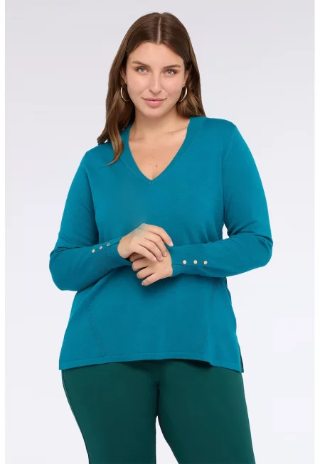 Шпиц пуловер с цепка встрани на подгъва