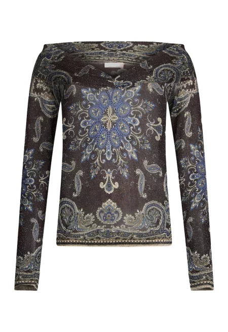 Шпиц пуловер с животински принт - Тъмнокафяв