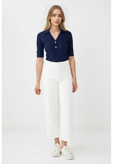 Скъсени широки дънки - Бял