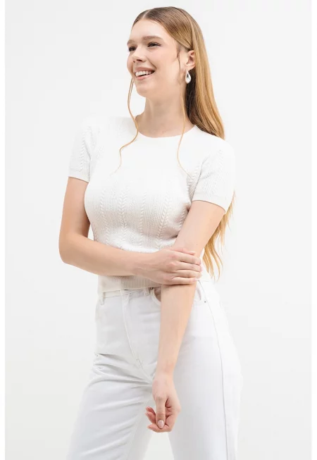 Слим пуловер с къси ръкави