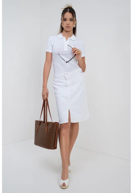 Слим тениска с яка - Бял