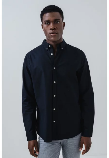 Стандартна риза с копчета на яката - Черен
