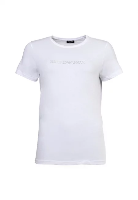 Стандартна тениска с лого от декоративни камъни - Бял