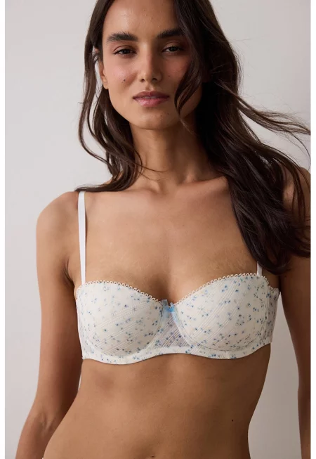 Сутиен тип балконет - Слонова кост/Син